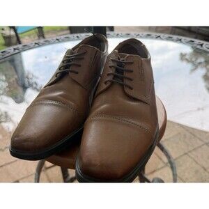 CLARKS MENS 9.5 BROWN LEATHER CAP TOE OXFORD LACE UP DRESS SHOE